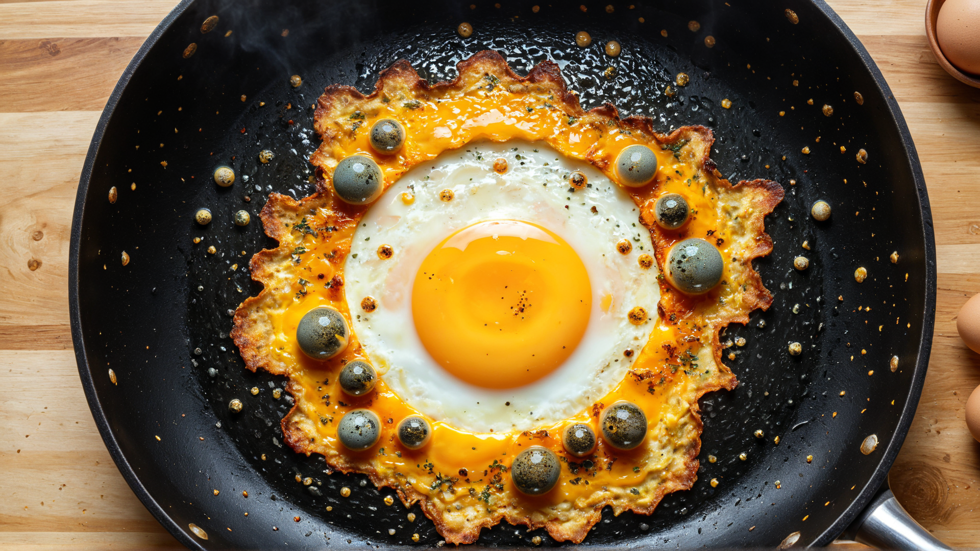 AI generated wallpaper featuring egg, cheese, pan