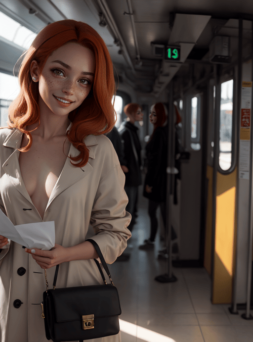 woman, train, paper