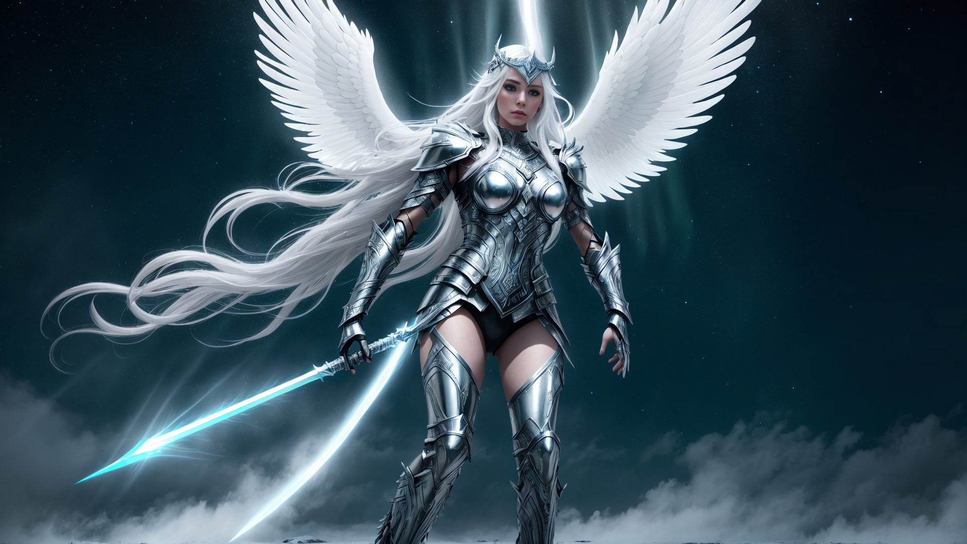 AI generated wallpaper featuring angel, warrior, sword