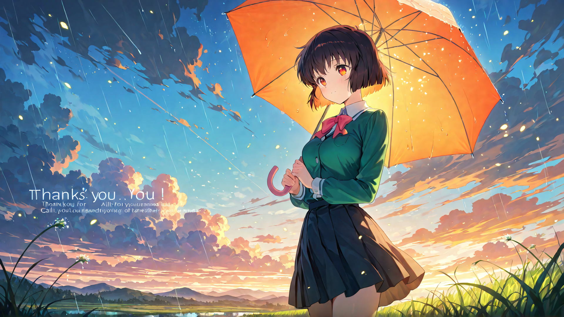 AI generated wallpaper featuring girl, umbrella, nature
