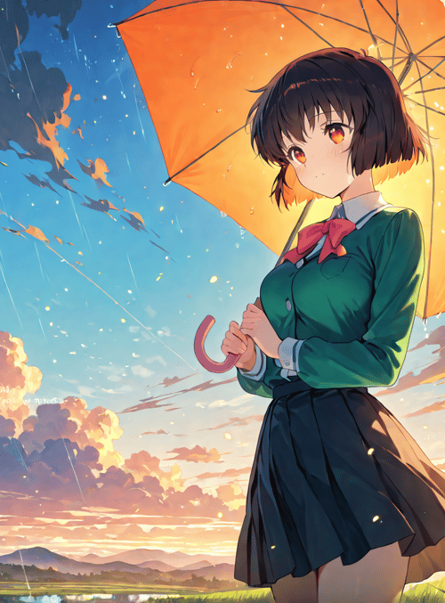 girl, umbrella, nature