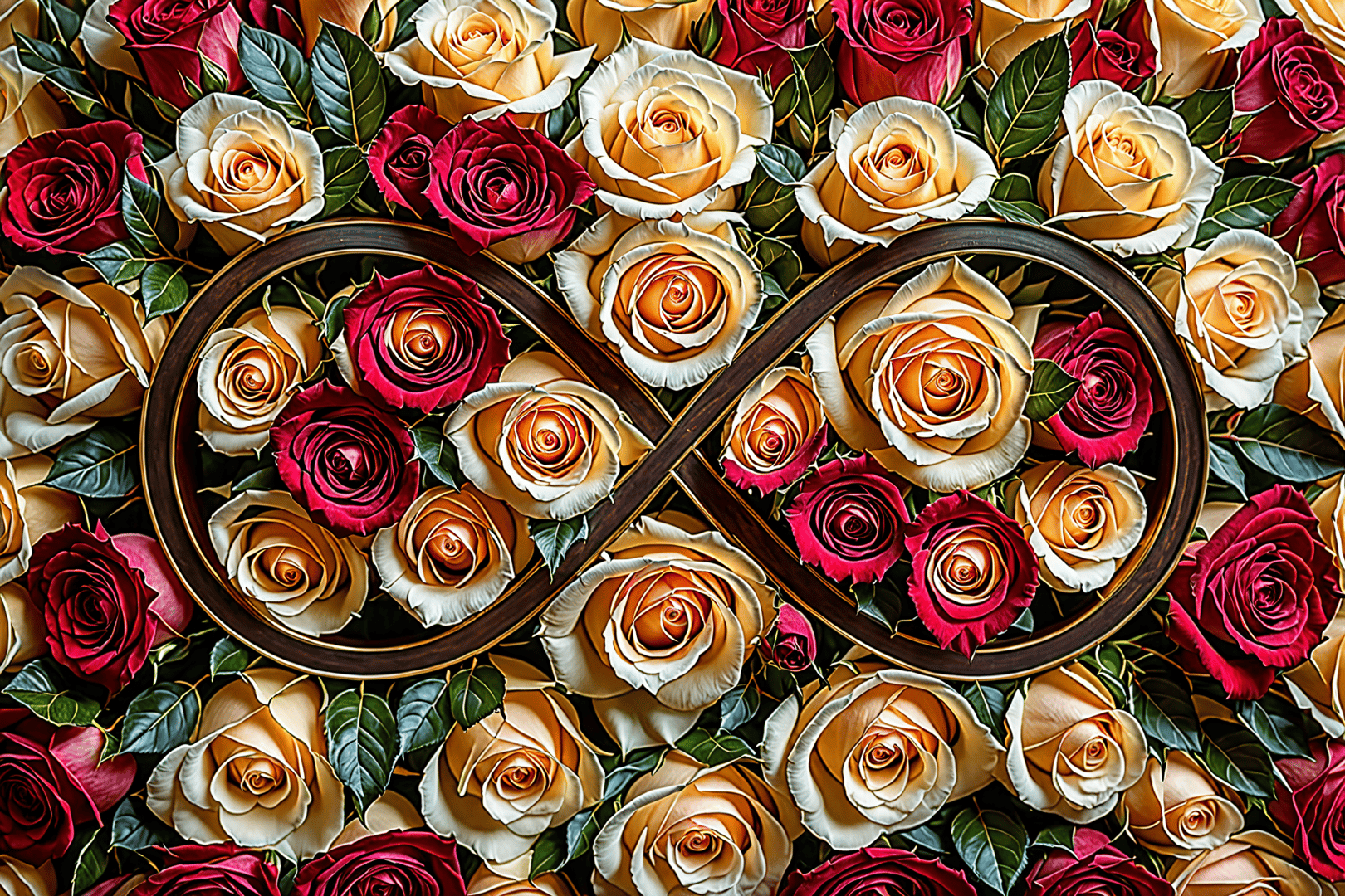 AI generated wallpaper featuring roses, infinity symbol