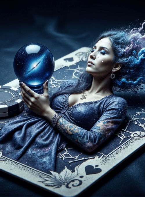 woman, crystal ball, tarot card