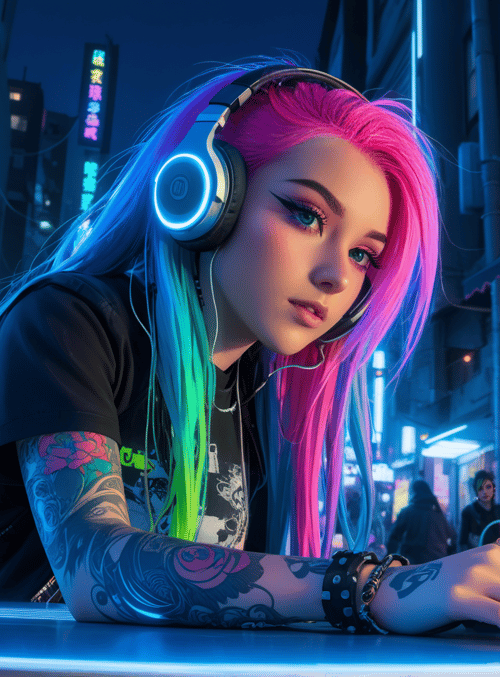 girl, neon, street