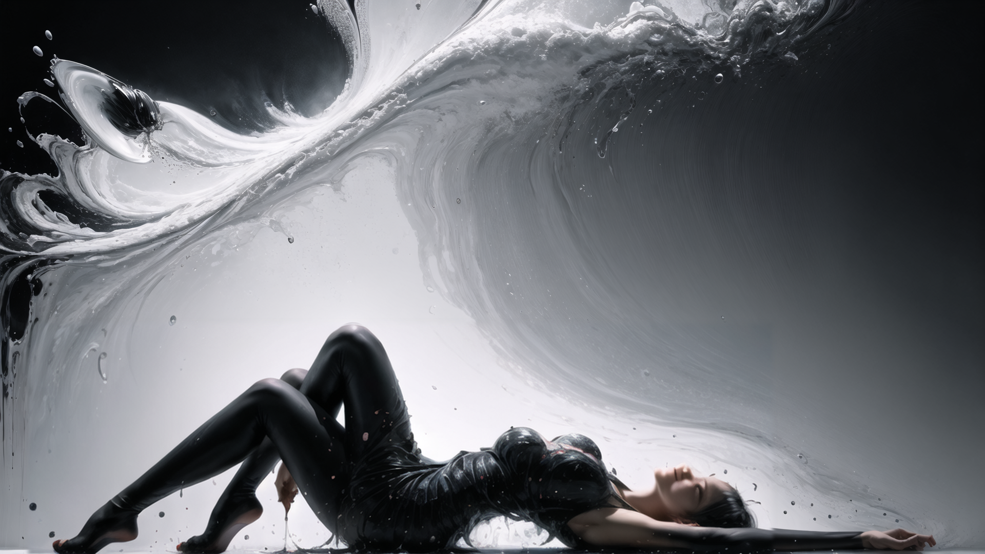 AI generated wallpaper featuring woman, ink, liquid