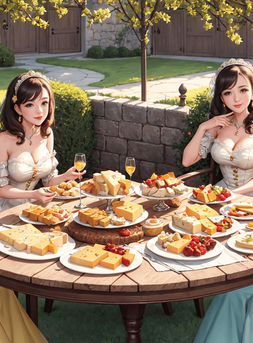 women, table, cheese