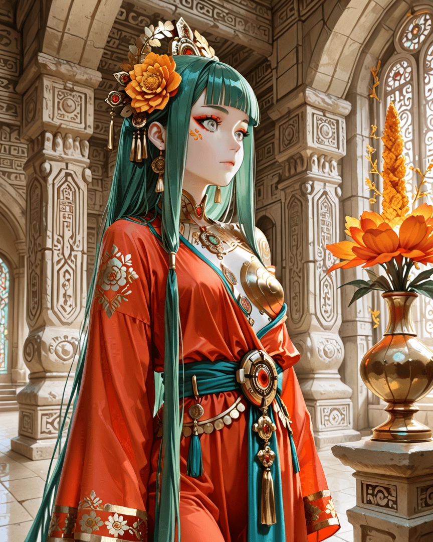 AI generated wallpaper featuring woman, princess, queen, goddess, character, ancient, figure, regal, elegant, fashion