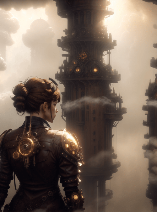 woman, towers, clock