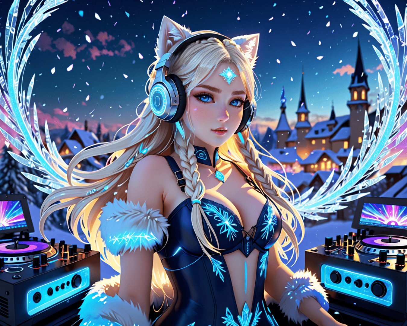 AI generated wallpaper featuring dj, catgirl, fairy