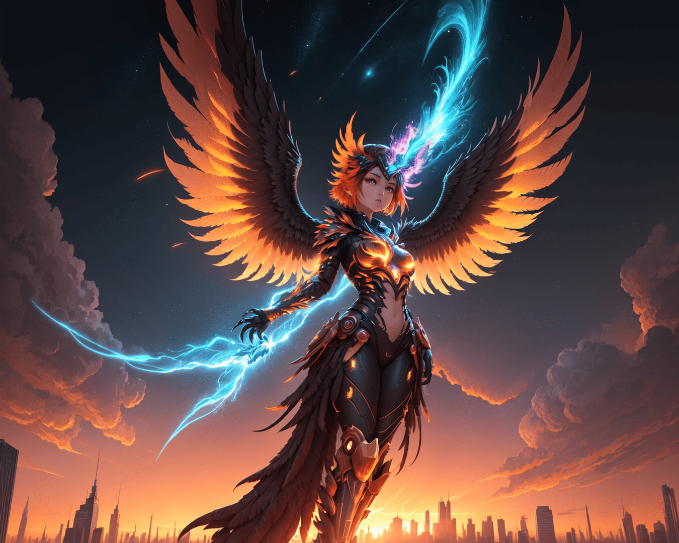 AI generated wallpaper featuring angel, warrior, woman