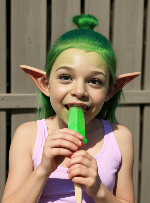girl, elf, ice cream