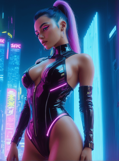 woman, neon, city