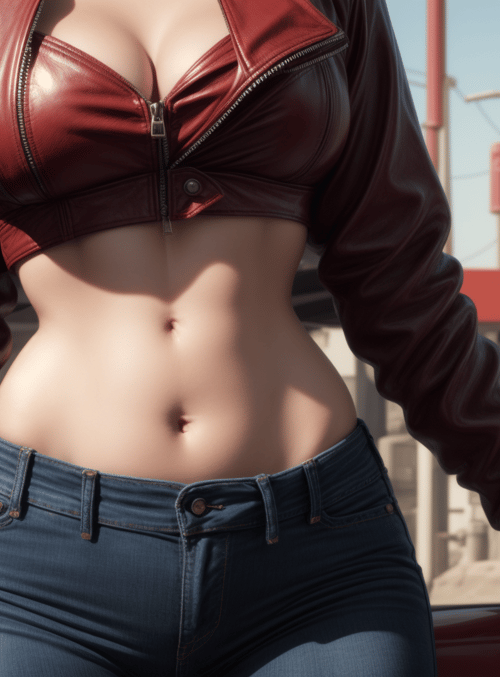 woman, leather, jeans