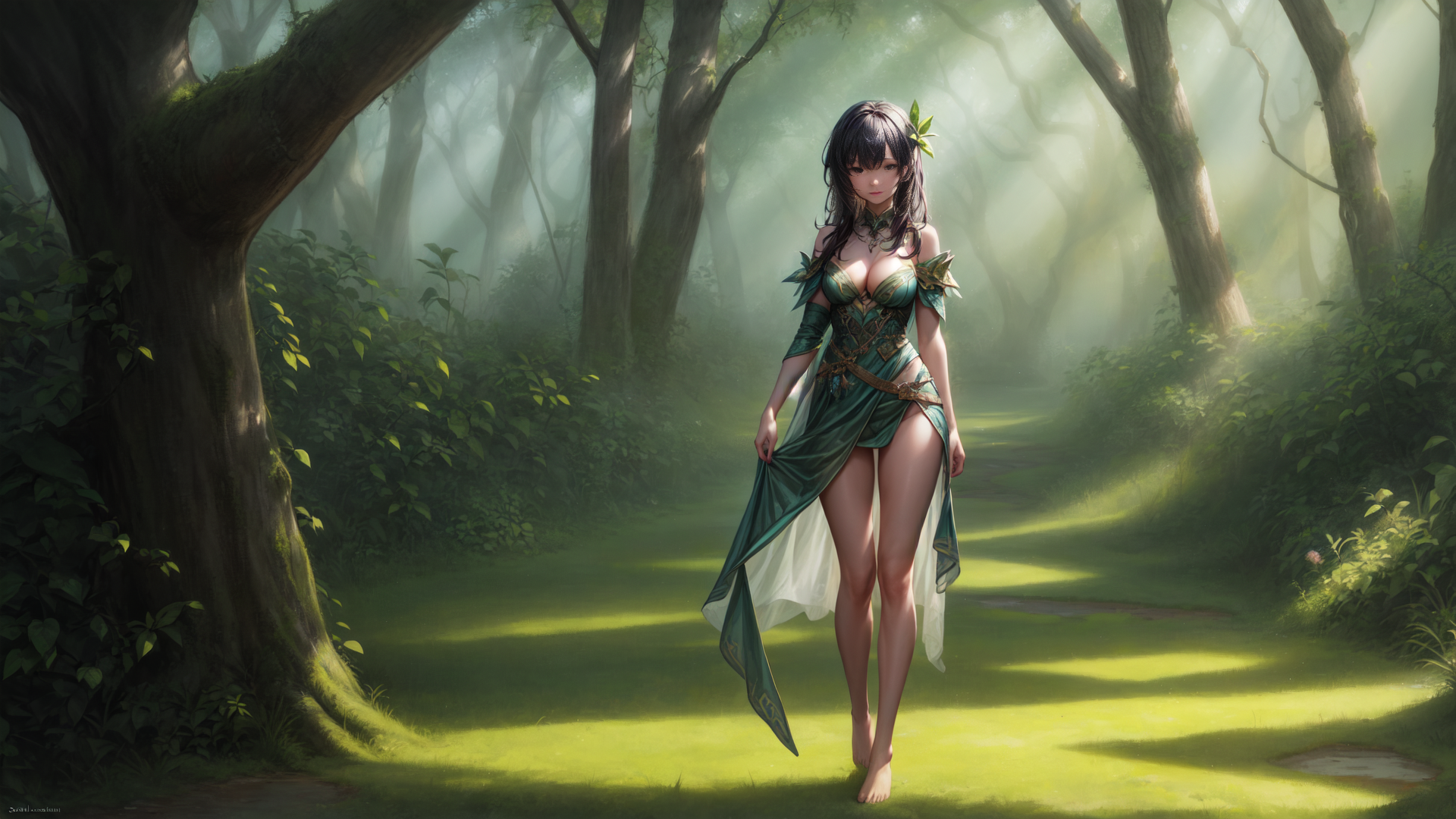 AI generated wallpaper featuring elf, woman, forest