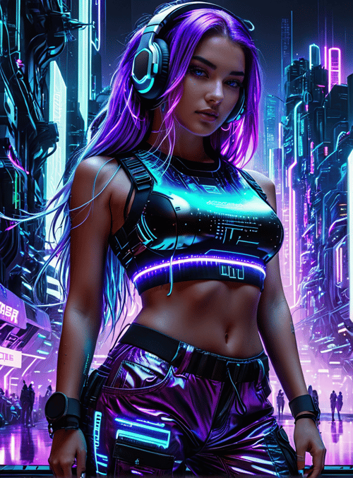woman, cyberpunk, neon