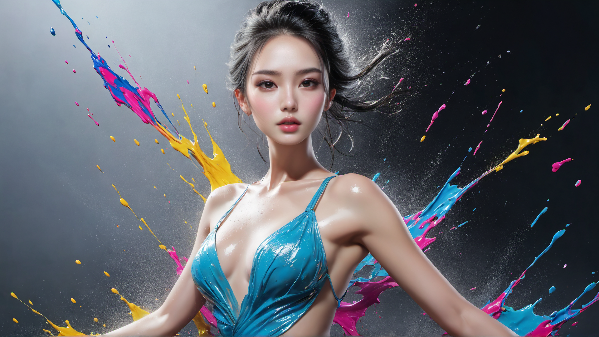 AI generated wallpaper featuring woman, paint, swimsuit