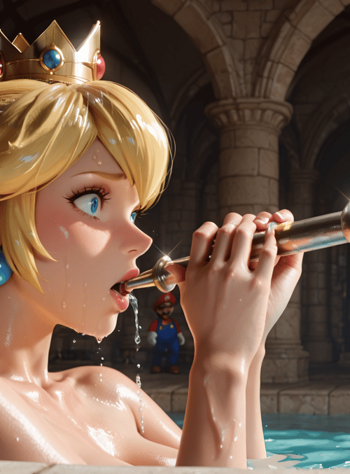 princess, mario, castle, pool, water, crown, earrings, pipe, archway, stone