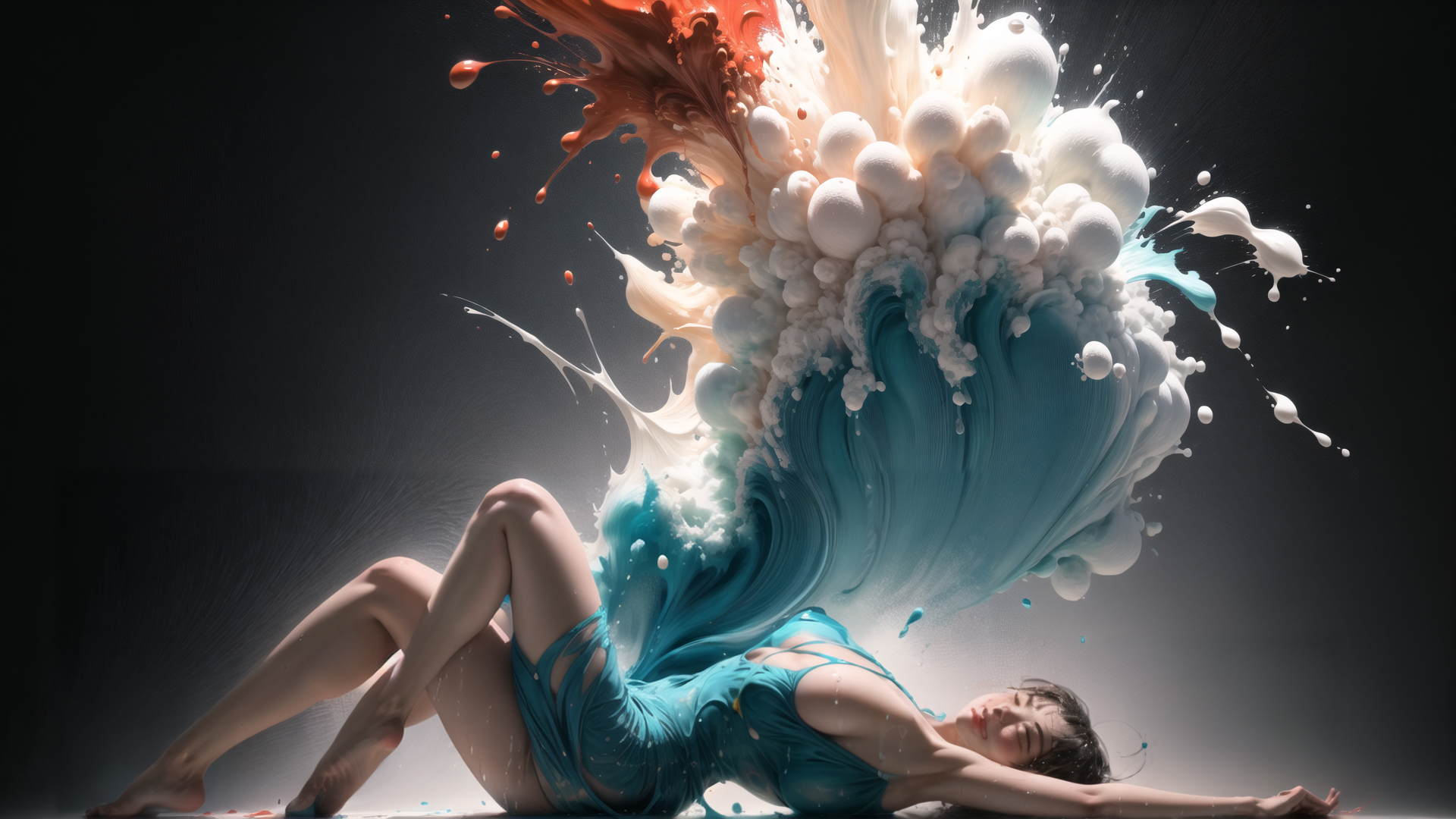 AI generated wallpaper featuring woman, liquid, waves