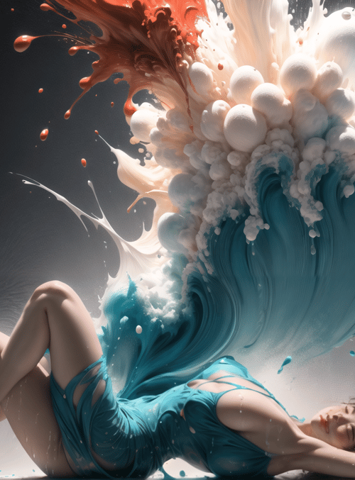 woman, liquid, waves