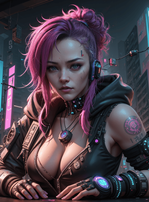 cyberpunk, woman, neon