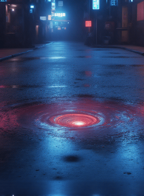 street, neon, road, city, alley, reflection, portal, light, night, sign
