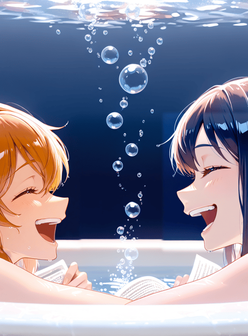 girls, bathtub, bubbles
