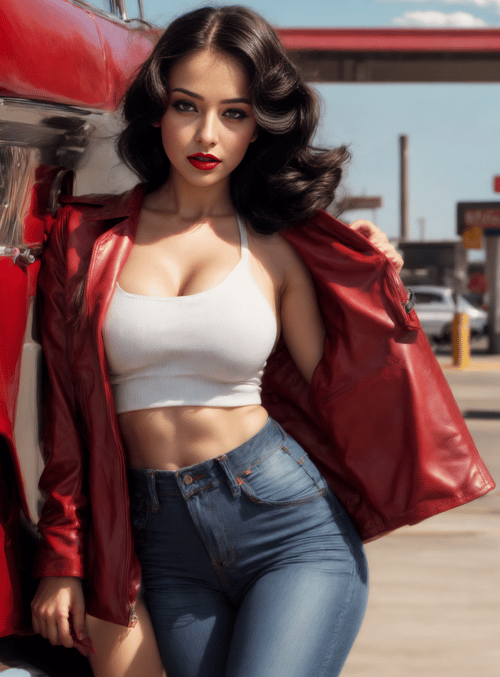 woman, car, gas station