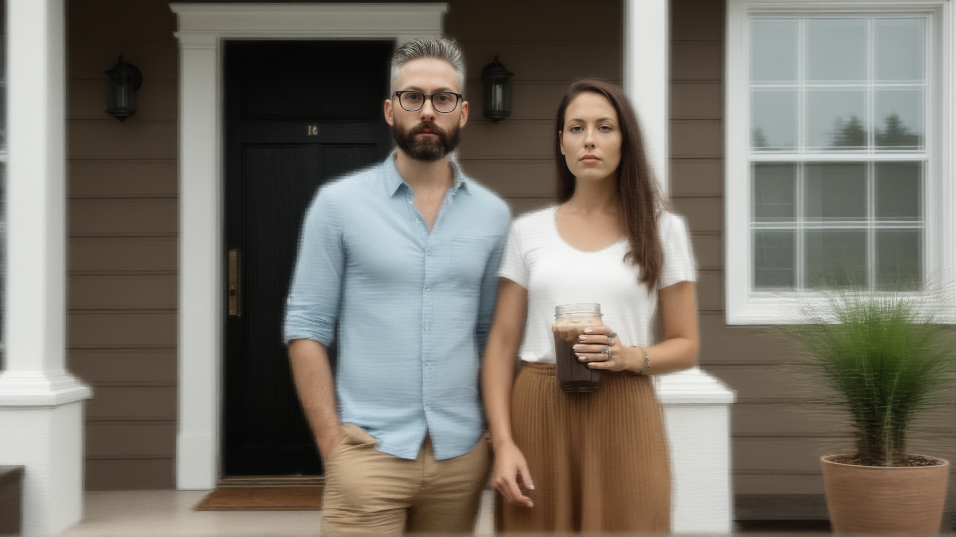 AI generated wallpaper featuring couple, house, mug