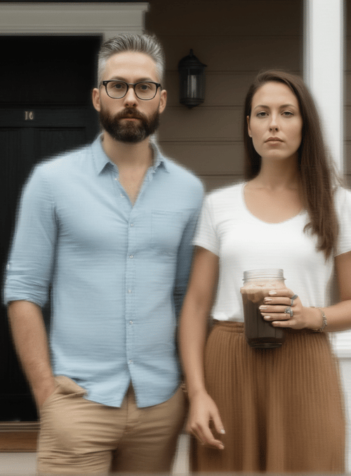 couple, house, mug