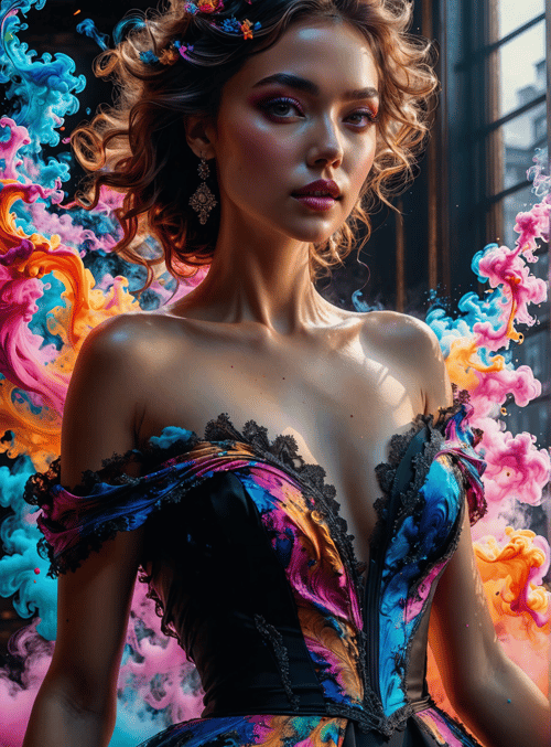 woman, dress, flowers, smoke