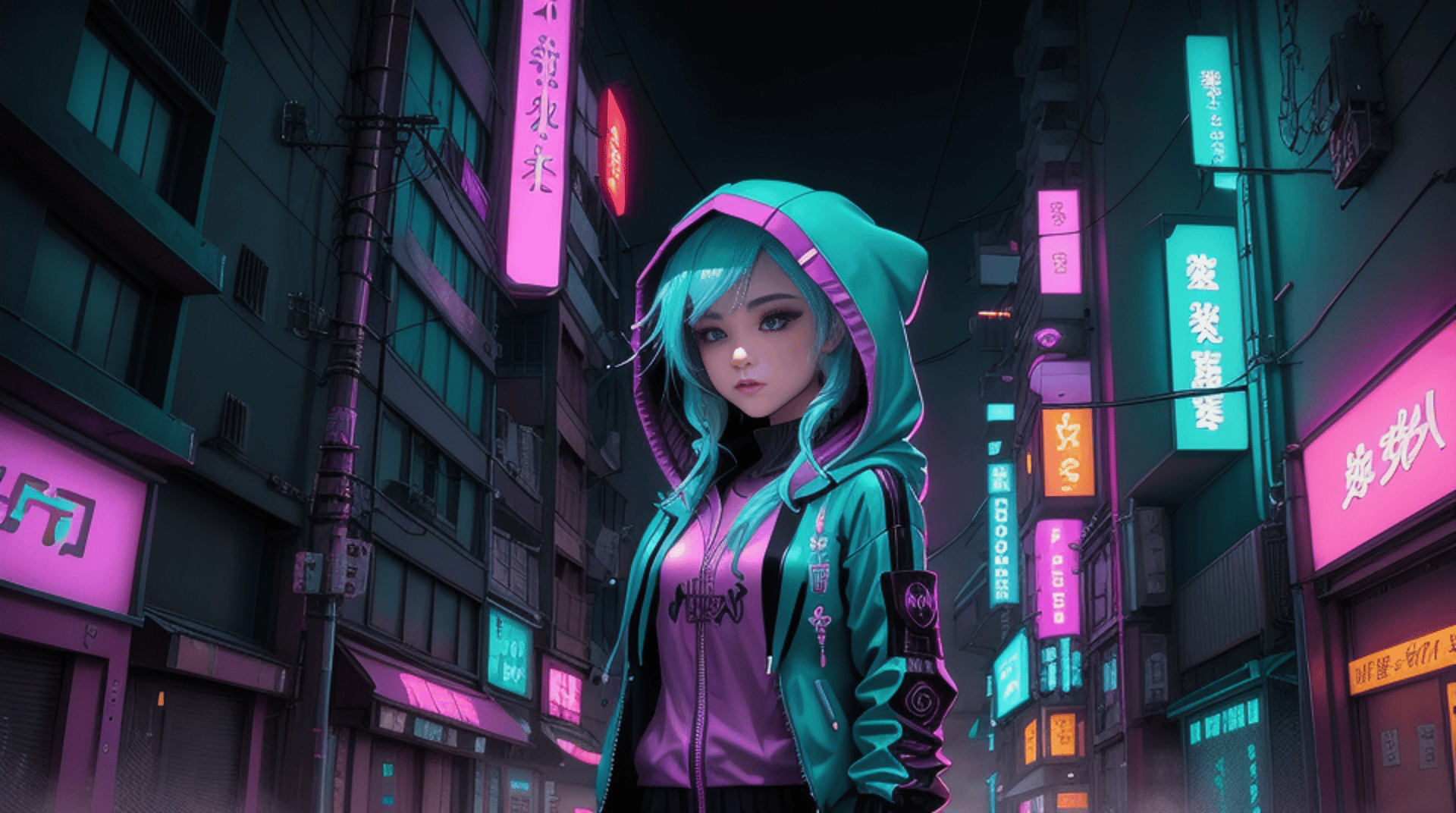 AI generated wallpaper featuring girl, anime, hoodie