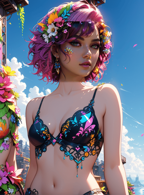 woman, flowers, city