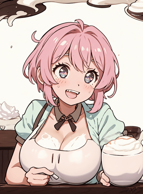 girl, barista, coffee, milk, cup, apron, whipped cream, cappuccino, latte