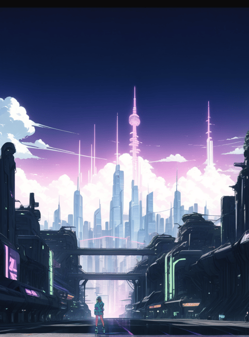 city, person, skyscrapers