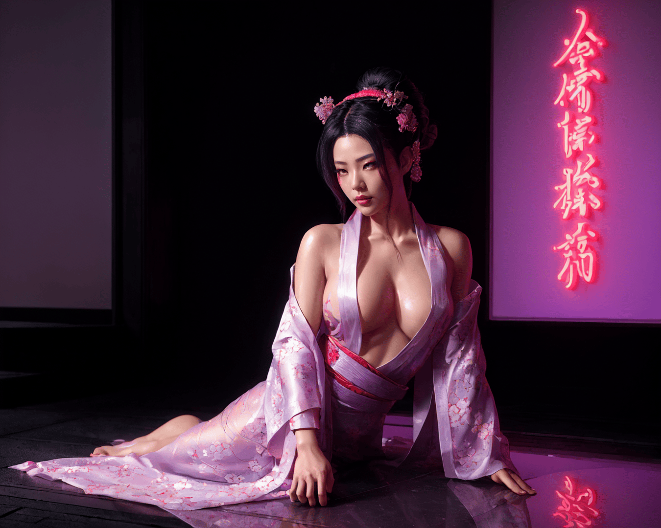 AI generated wallpaper featuring geisha, woman, kimono