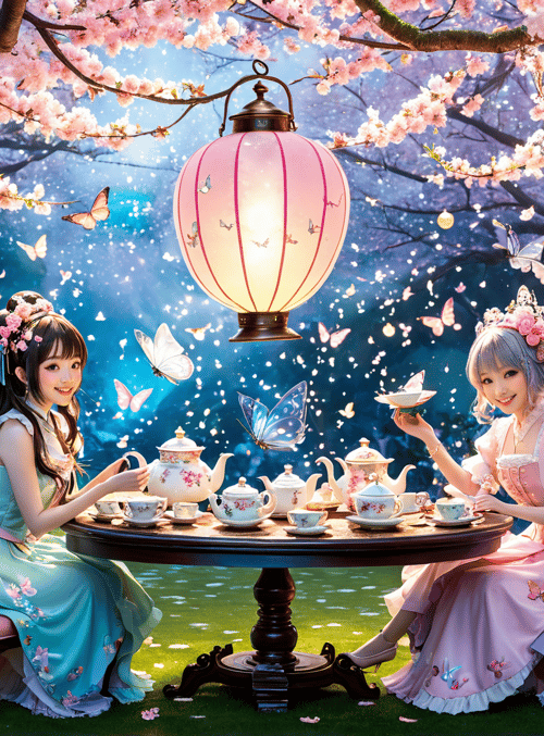 girls, tea party, butterflies