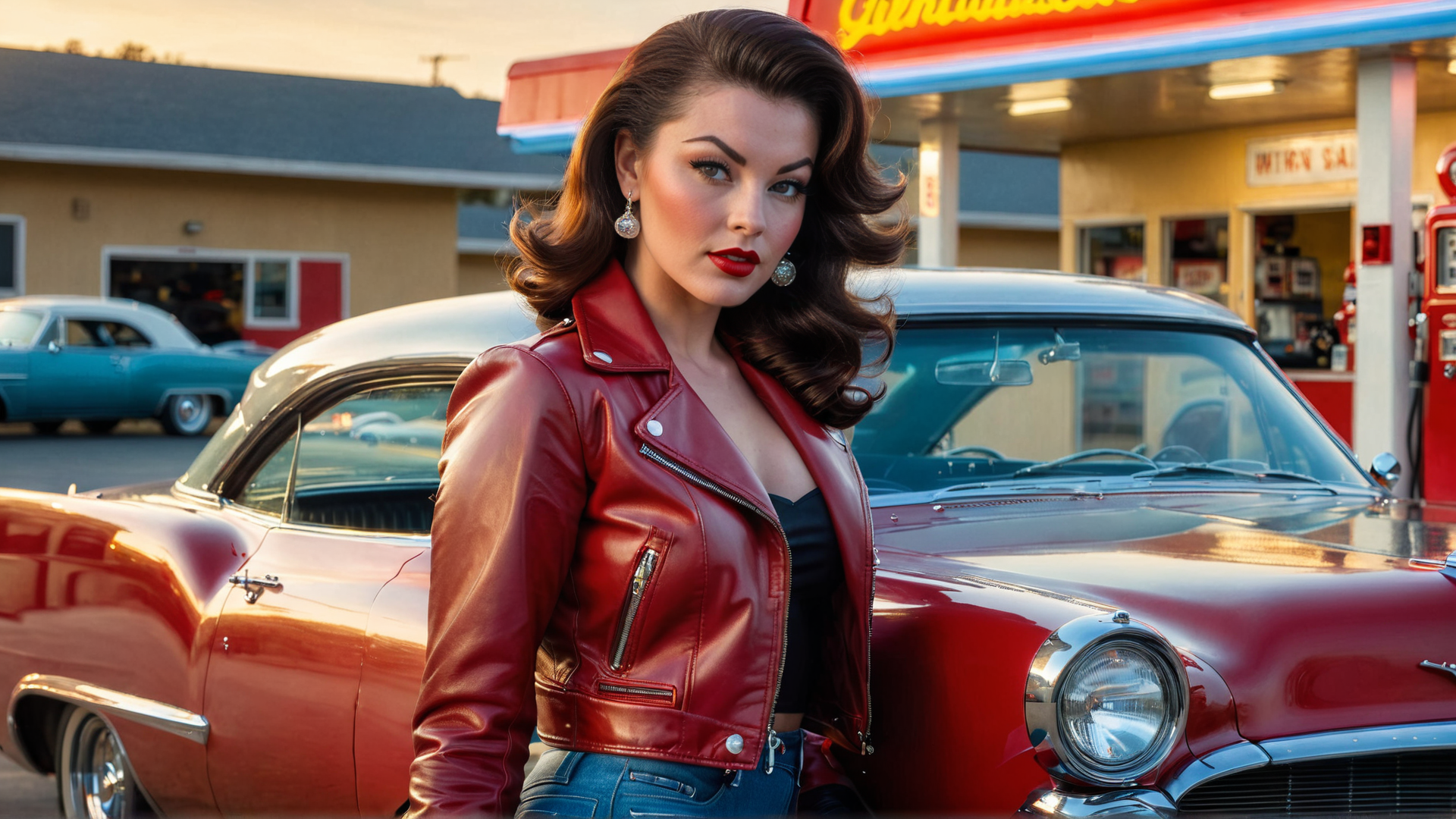 AI generated wallpaper featuring woman, car