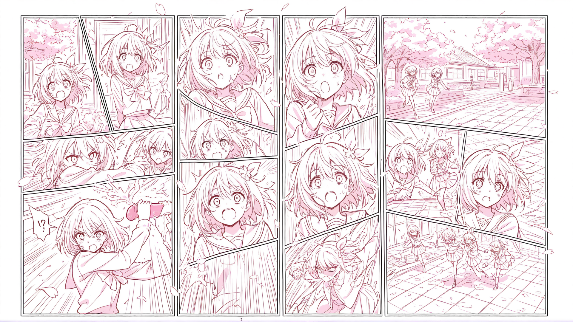 AI generated wallpaper featuring girls, cherry blossoms, school