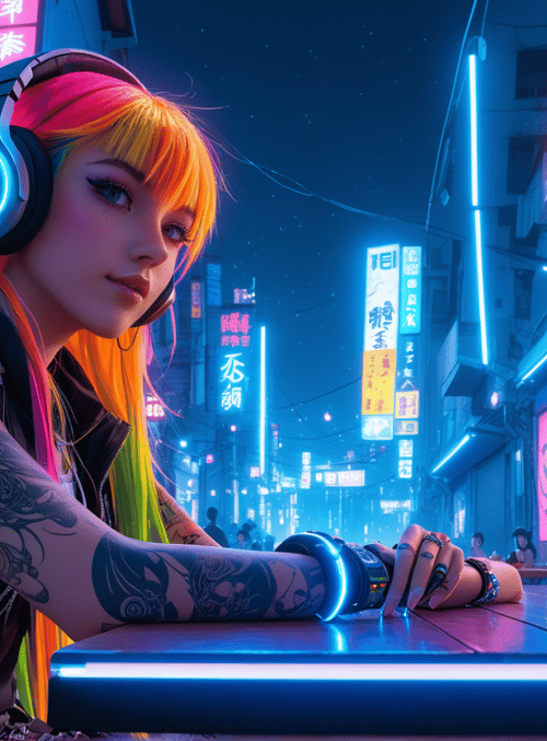 girl, neon, street