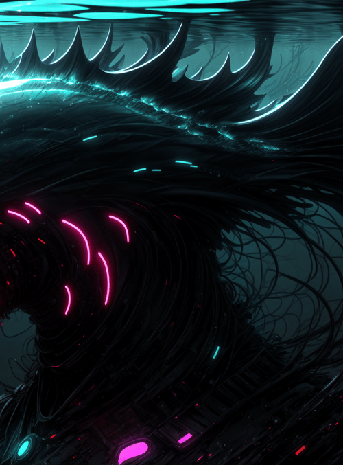 dragon, cyber, creature, neon, digital, underwater, monster, glowing, futuristic, tech