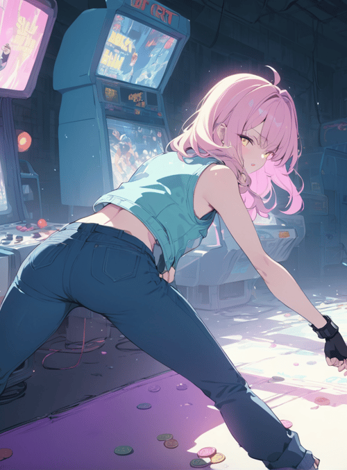 anime girls, arcade, game