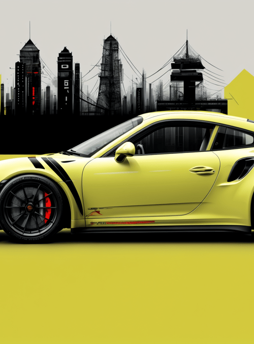 sports car, helicopter, cityscape
