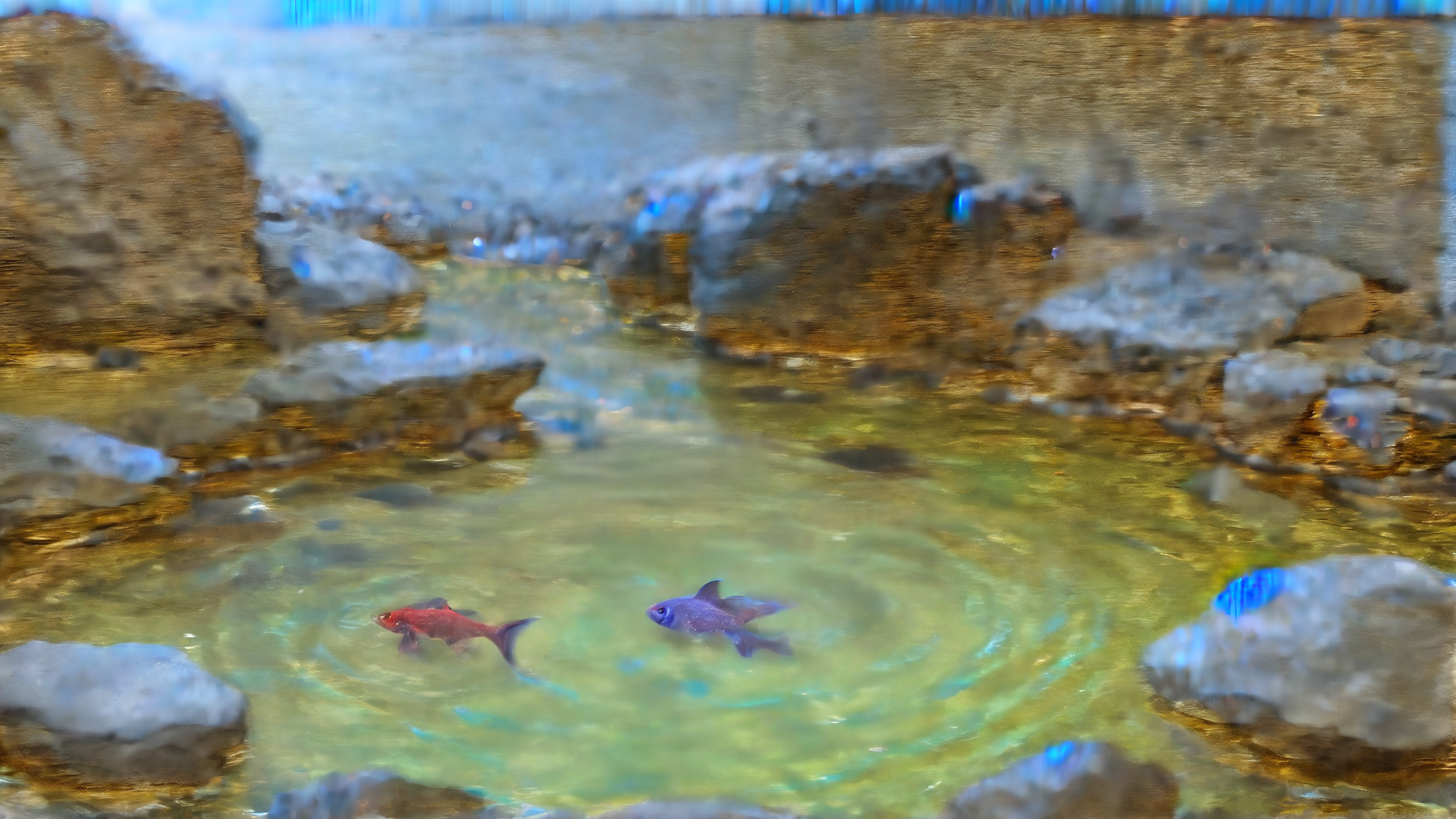 AI generated wallpaper featuring fish, aquarium, rocks