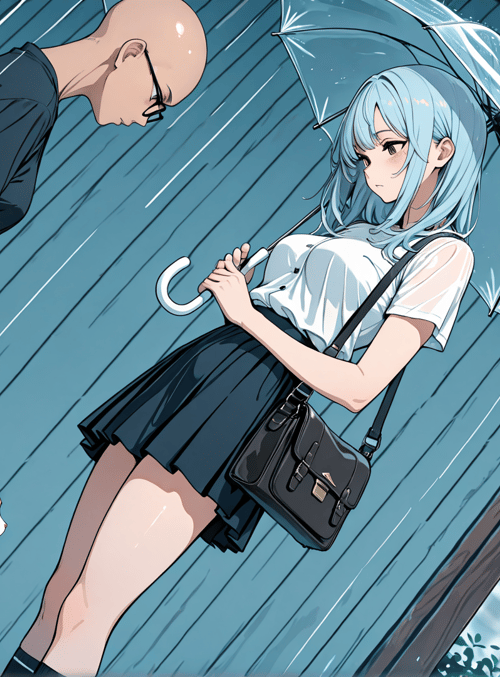 man, woman, cat, umbrella