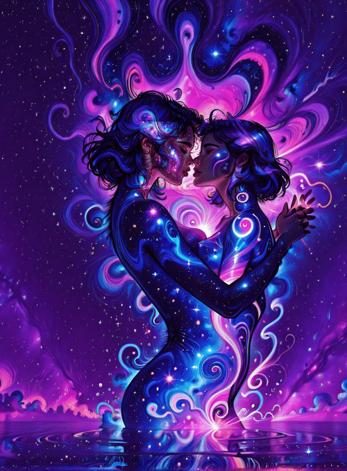 couple, galaxy, stars, nebula, water