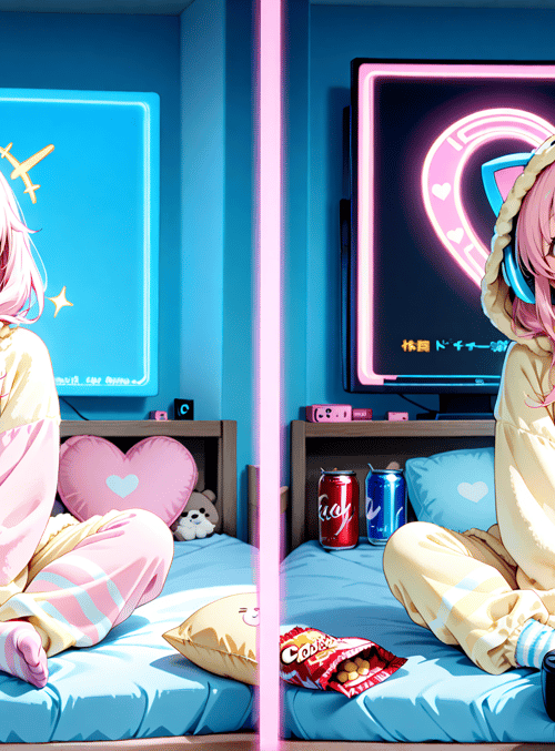 anime girl, bedroom, gaming