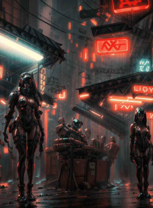 cyborg, neon, street