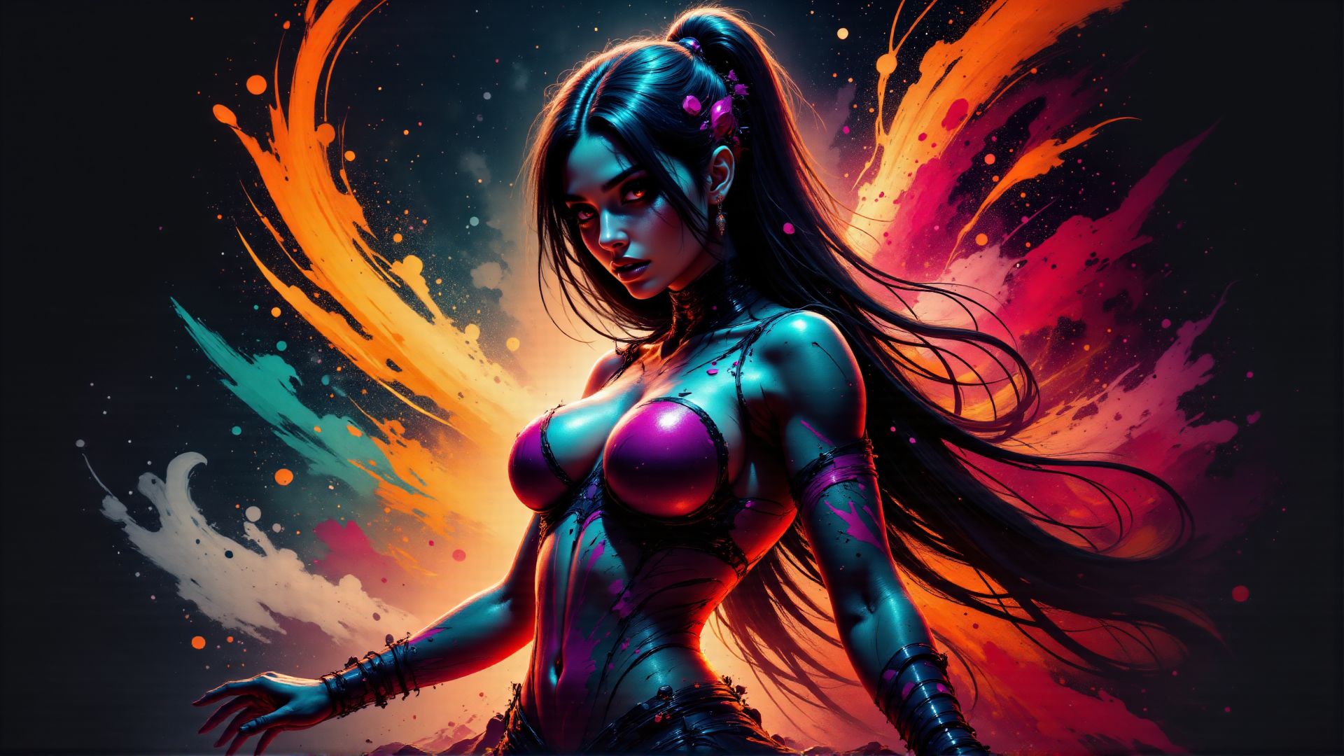 AI generated wallpaper featuring woman, painting, art