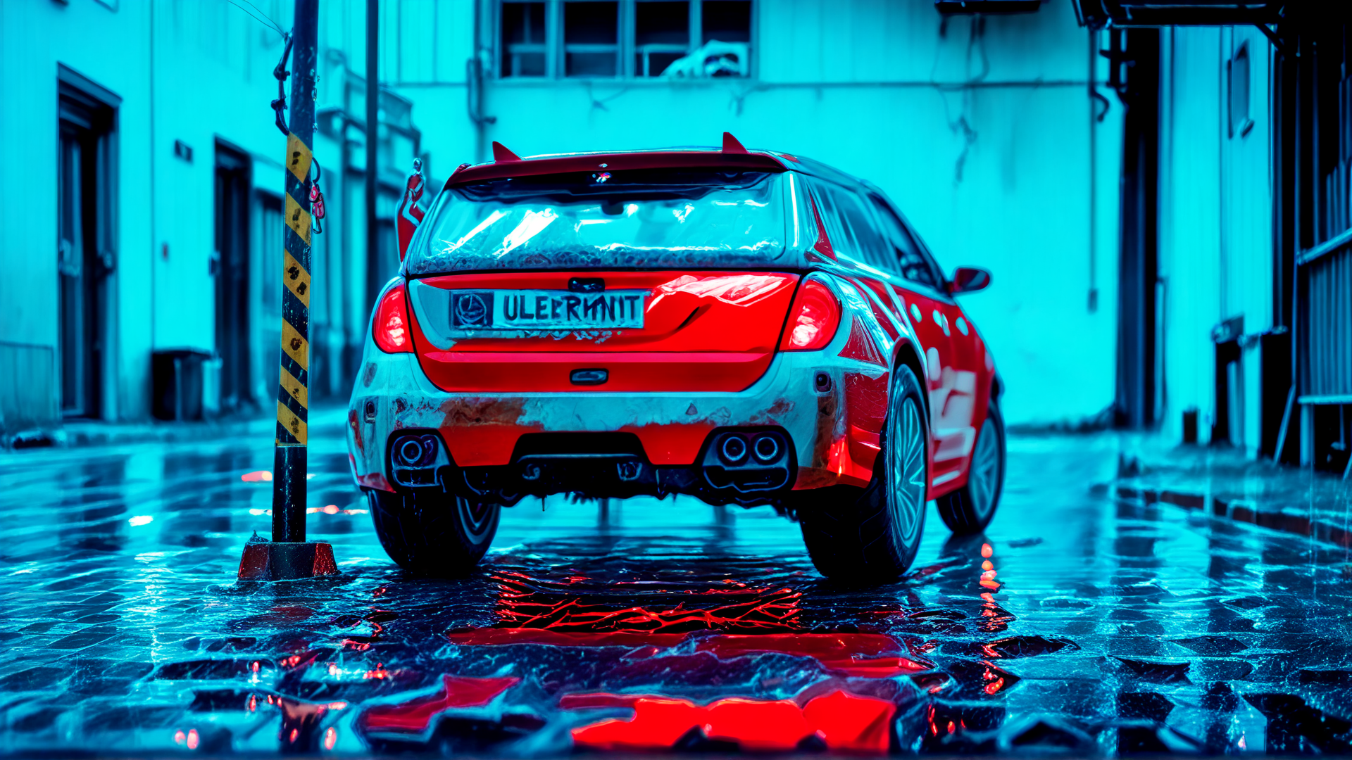 AI generated wallpaper featuring car, alley, street
