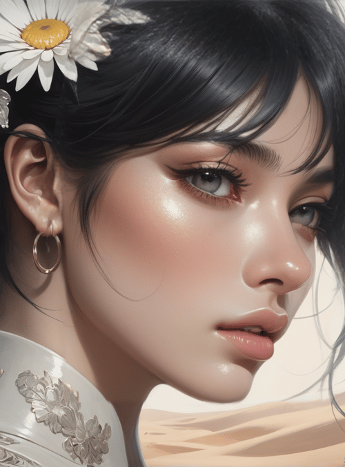 woman, daisies, desert